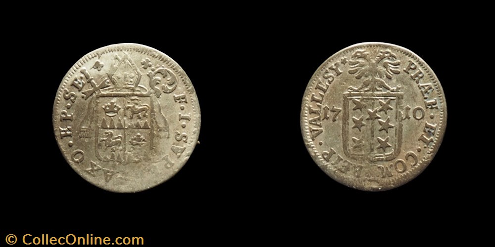 Pal 270a Var 4 - Valais - Evêché de Sion. François-Joseph Supersaxo / Batz 1710 monnaies europe medievale suisse pal 270a var 4 valais eveche de sion francois joseph supersaxo batz 1710