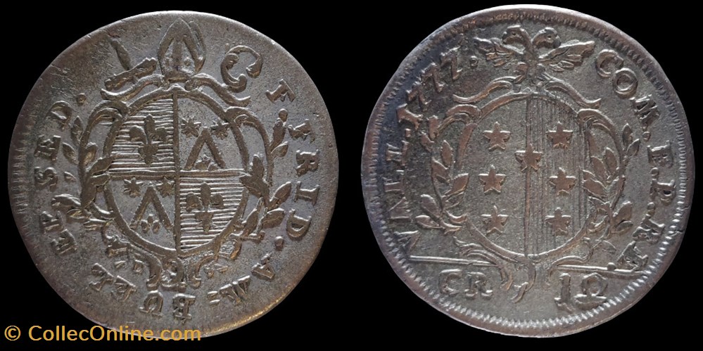 Pal 292 - Valais - Evêché de Sion. François Frederic Am Buel / Douze-Kreuzers 1777 monnaies europe medievale suisse pal 292 valais eveche de sion francois frederic am buel douze kreuzers 1777
