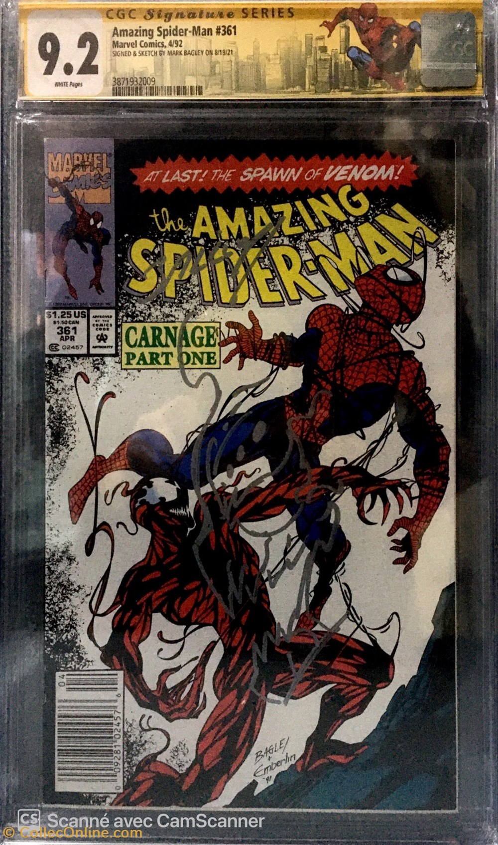 Amazing Spider-Man #361 signé & remaqué par Mark Bagley. livres bd revues comics amazing spider man 361 signe remaque par mark bagley