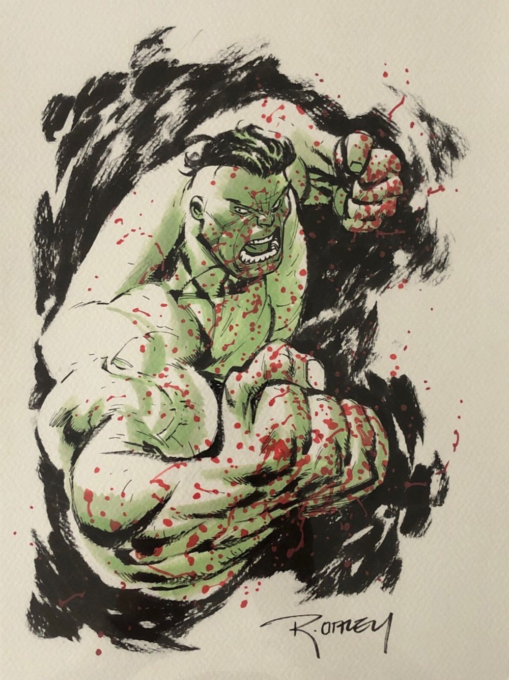 Hulk ( signed & sketched by Ryan Ottley ) (pilot & feutre) art antiquites populaire hulk signed sketched by ryan ottley pilot feutre