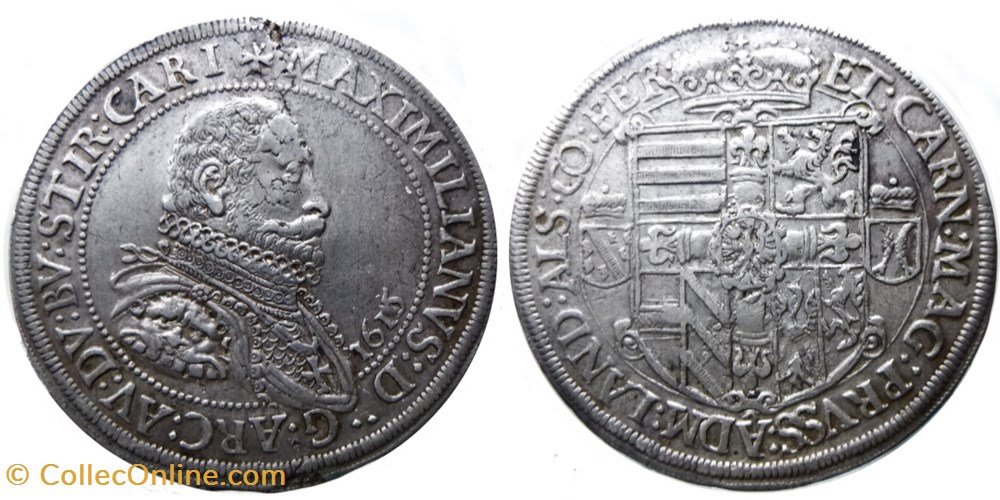 Maximilien Taler Ensisheim 1615 monnaie france feodale maximilien taler ensisheim 1615