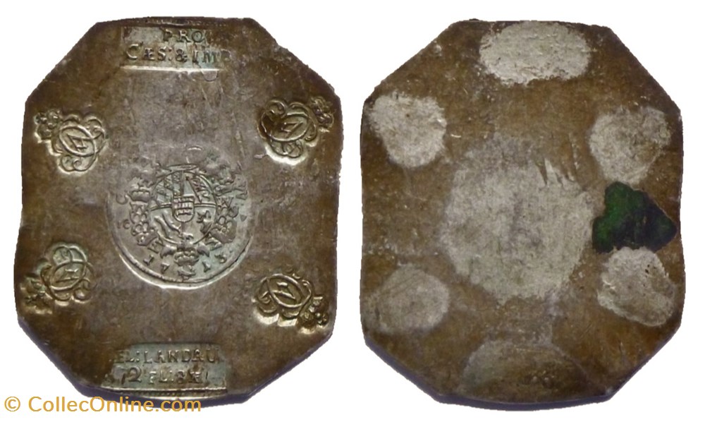 Landau Assiégée par les Français - 2 Florins 8 Kreuzer 1713 monnaies france feodales landau assiegee par les francais 2 florins 8 kreuzer 1713