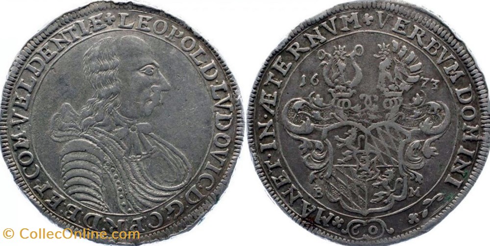 Pfalz-Veldenz ~~ Leopold Ludwig ~~ Gulden (Florin) 1673 monnaies france feodales pfalz veldenz leopold ludwig gulden florin 1673