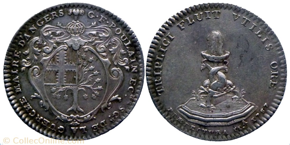 Angers - Jeton Argent - Germain François Poulain - Maire - 1737 monnaie mereaux france angers jeton argent germain francois poulain maire 1737