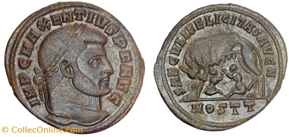308-309 CE, Maxentius Ostia Mint follis - RIC 52, Wolf and Twins coins ancient to romans imperial republican 308 309 ce maxentius ostia mint follis ric 52 wolf and twins