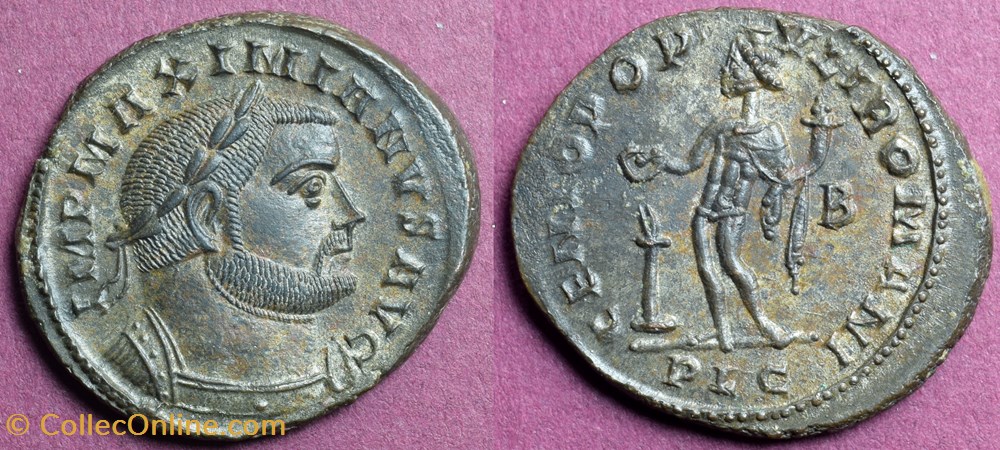 coins ancient to romans imperial and republican 301 303 ce maximianus herculeus genio follis of lugdunum ric 108b