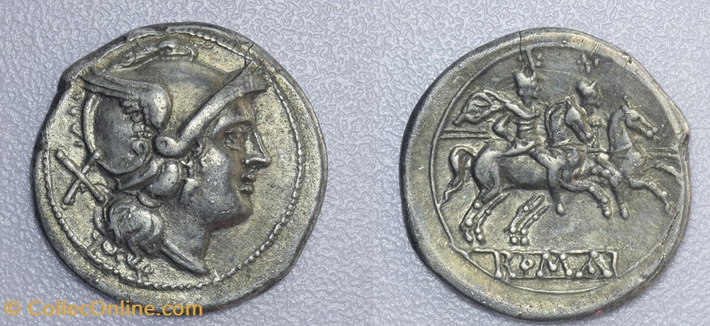 RRC 44/5 group 6 Anonymous Denarius (with griffon tufts) coins ancient to romans imperial and republican rrc 44 5 group 6 anonymous denarius with griffon tufts