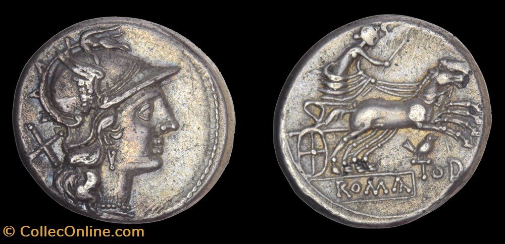 Bird and TOD - Denarius, Crawford 141/1 coins ancient romans imperial republican bird and tod denarius crawford 141 1