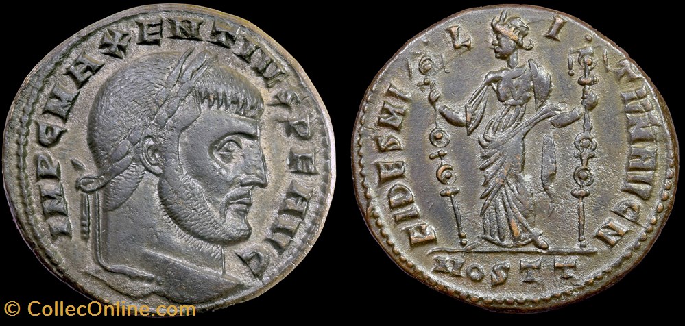 308-311 CE, Maxentius, FIDES MILITVM, Ostia mint coins ancient to romans imperial and republican 308 311 ce maxentius fides militvm ostia mint