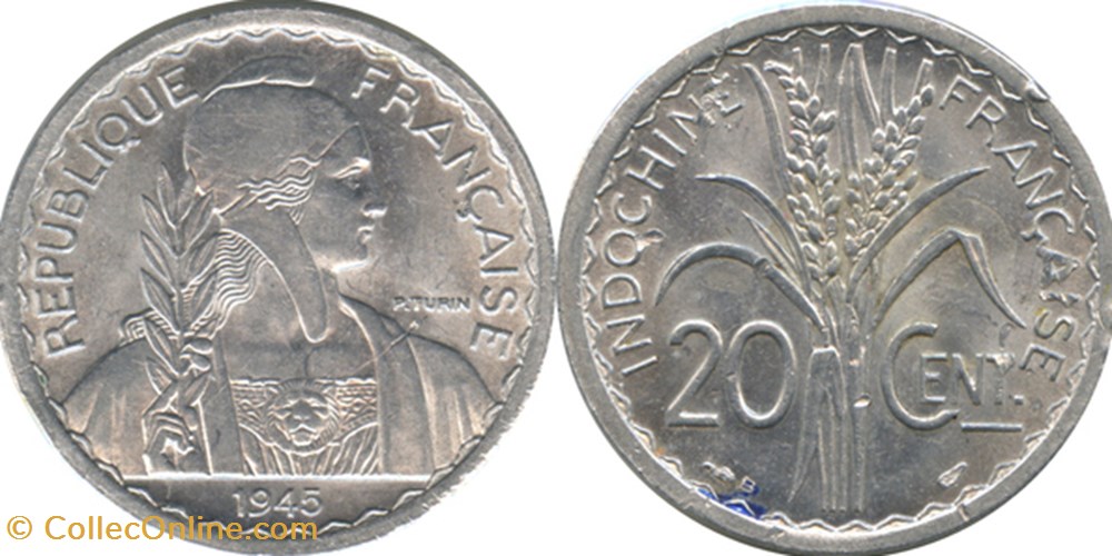 20 Centimes INDOCHINE - 1945 monnaies france a modernes 20 centimes indochine 1945