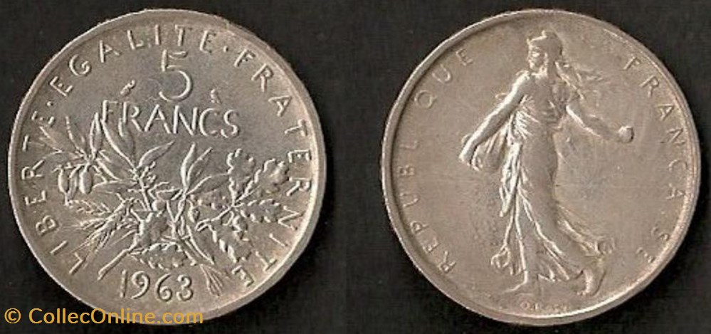 5 Francs SEMEUSE - 1963 monnaies france modernes 5 francs semeuse 1963