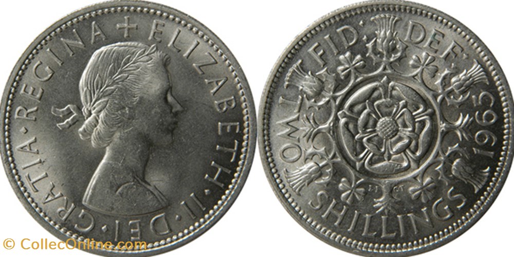 2 shillings Elizabeth II 1ère effigie monnaies monde royaume uni 2 shillings elizabeth ii 1ere effigie