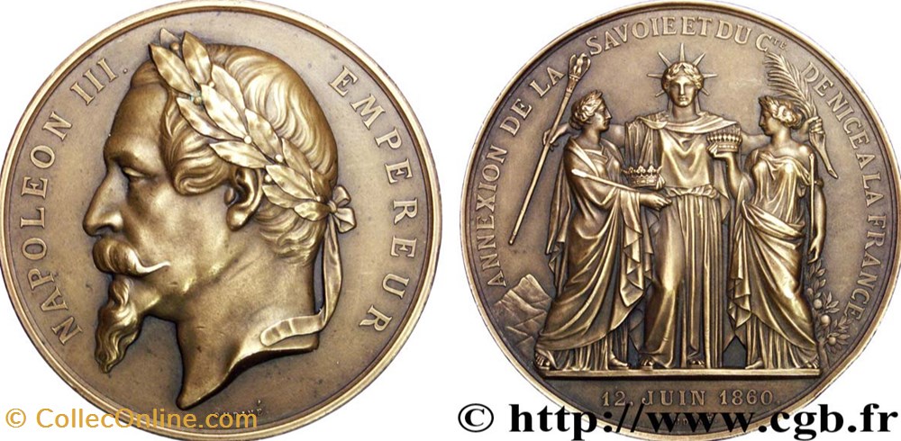 Médaille - Annexion de la Savoie et du Comté de Nice à la France - 1860 medailles second empire medaille annexion de la savoie et du comte de nice a la france 1860