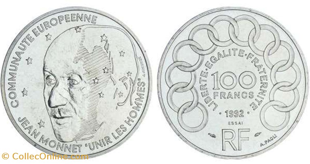 100 Francs JEAN MONNET - 1992 monnaies france modernes 100 francs jean monnet 1992