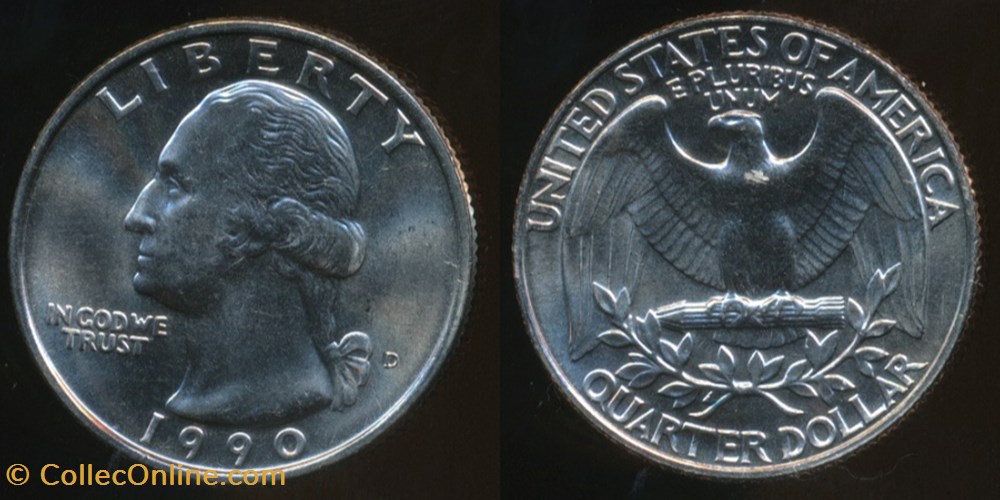monnaies monde etats unis dollar washington quarter 1990