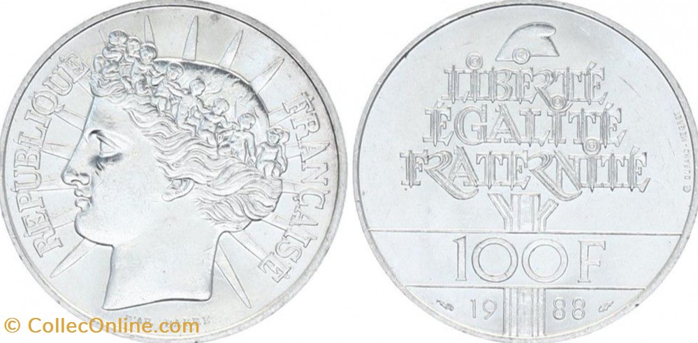monnaies france modernes 100 francs fraternite 1988