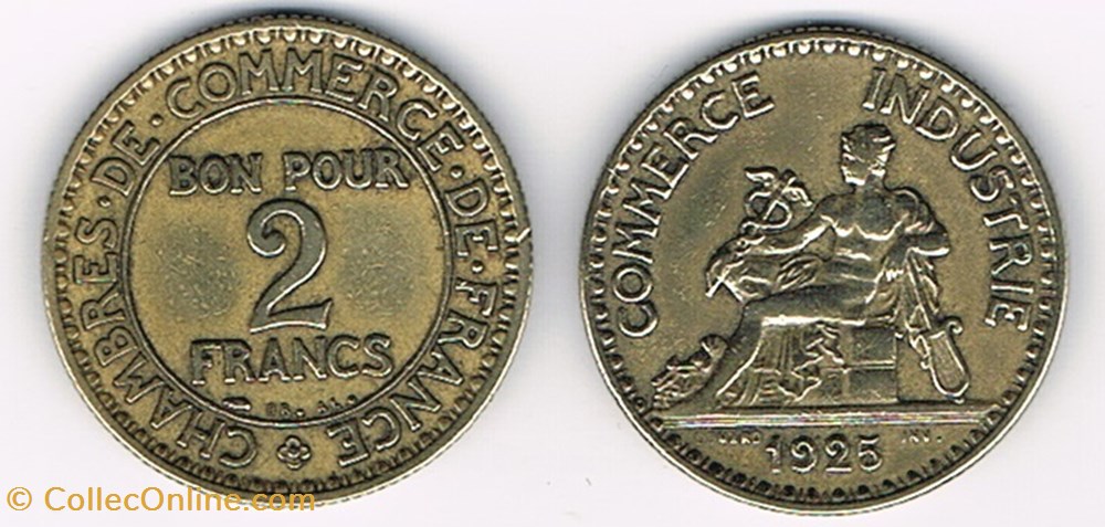monnaies france modernes 2 francs bon pour commerce industrie 1925