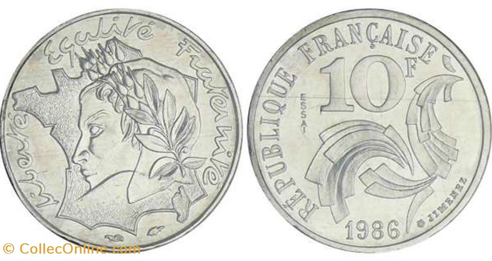 monnaies france modernes 10 francs jimenez 1986