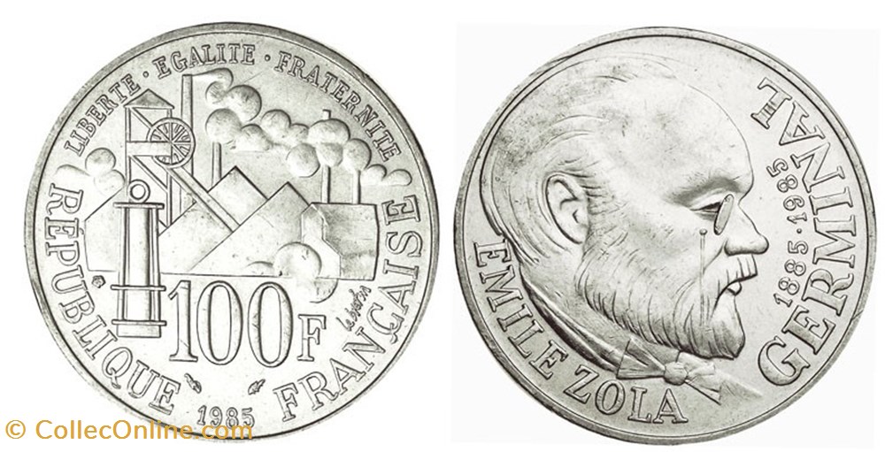 monnaies france modernes 100 francs emile zola 1985