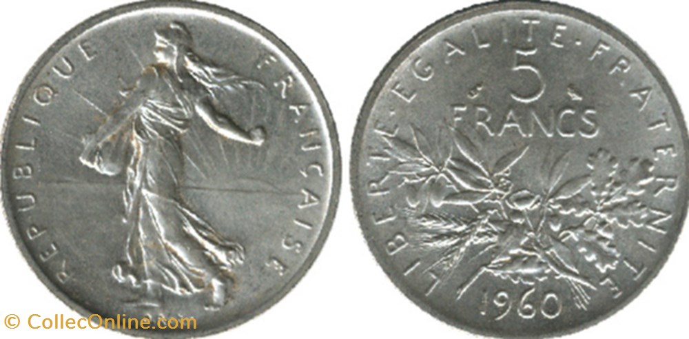 5 Francs SEMEUSE - 1960 monnaies france modernes 5 francs semeuse 1960