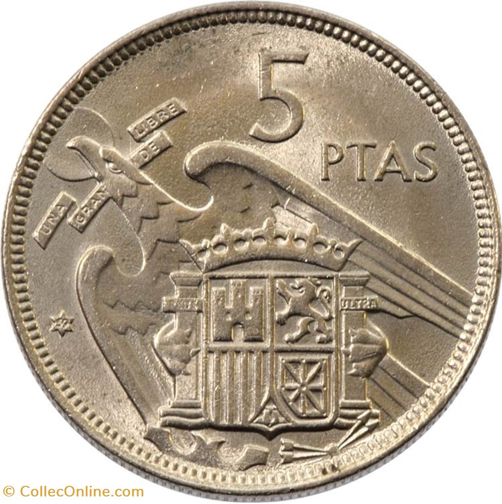 5 pesetas Franco (1957) - 1962 monnaies monde espagne 5 pesetas franco 1957 1962