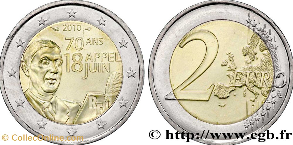 monnaies euros 2 euro france appel du 18 juin 1940
