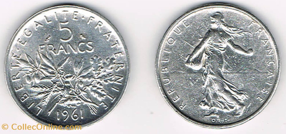 5 Francs SEMEUSE - 1961 monnaies france modernes 5 francs semeuse 1961