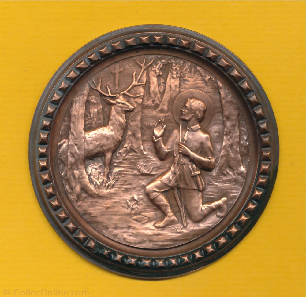 patrimoine religieux objet culte souvenir medaille cornet de st hubert