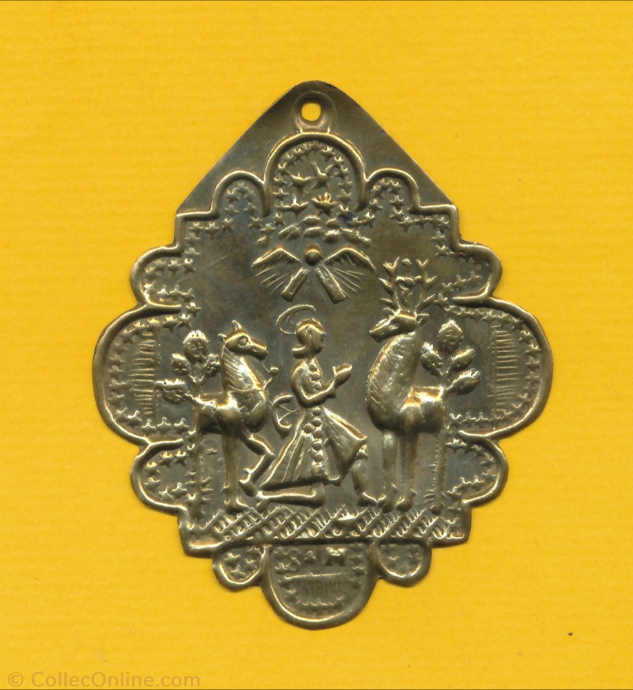 patrimoine religieux objet culte souvenir medaille cornet de st hubert