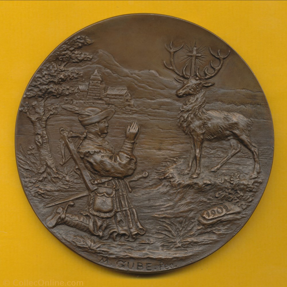 patrimoine religieux objet culte souvenir medaille cornet de st hubert