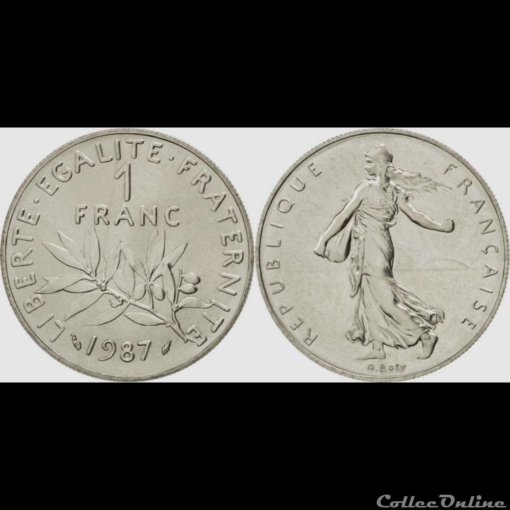 Hg 1 franc semeuse 1987 24mm 6g monnaie france moderne hg 1 franc semeuse 1987 24mm 6g