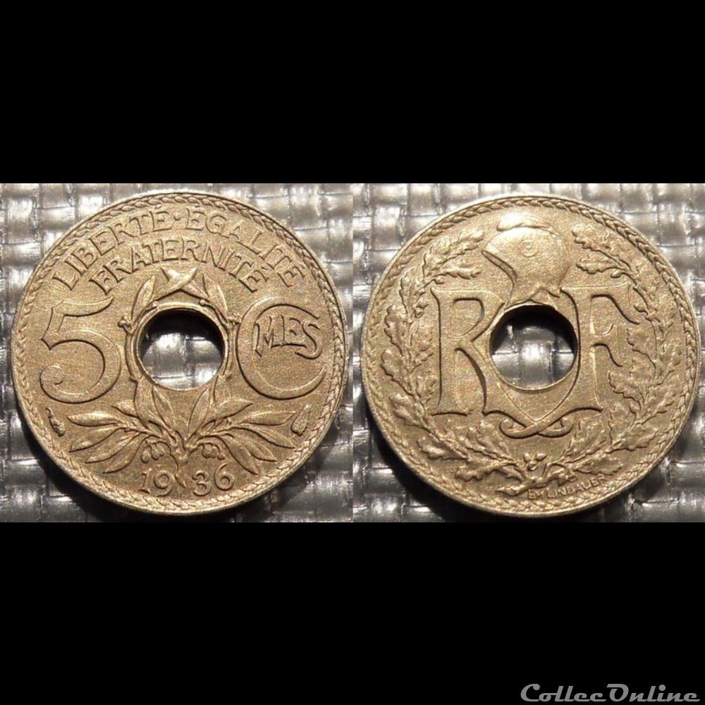 monnaie france moderne cc 5 centimes em lindauer 1936 17mm 2g