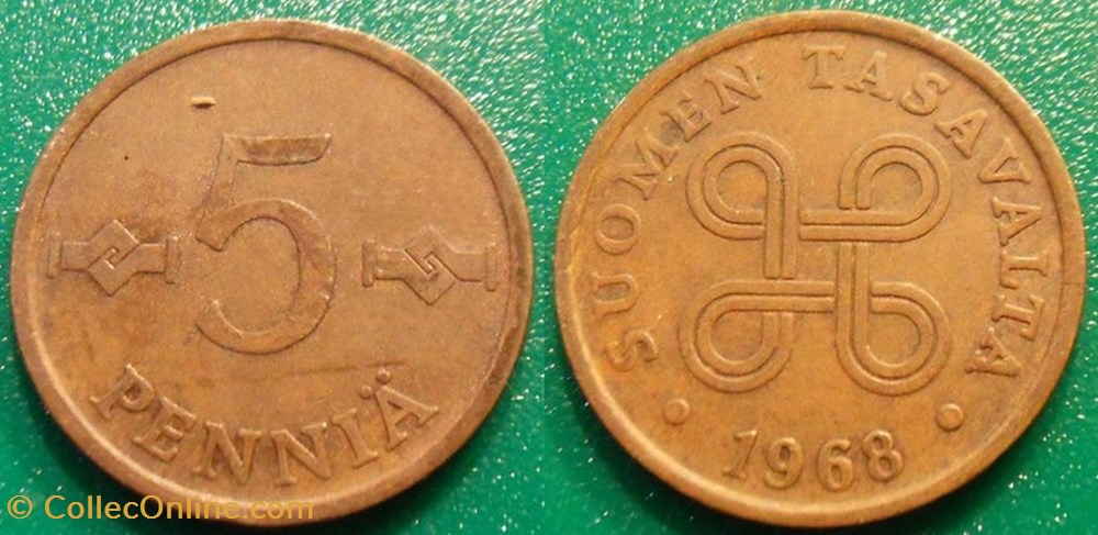 5 Penniä 1968 monnaie monde finlande 5 pennia 1968