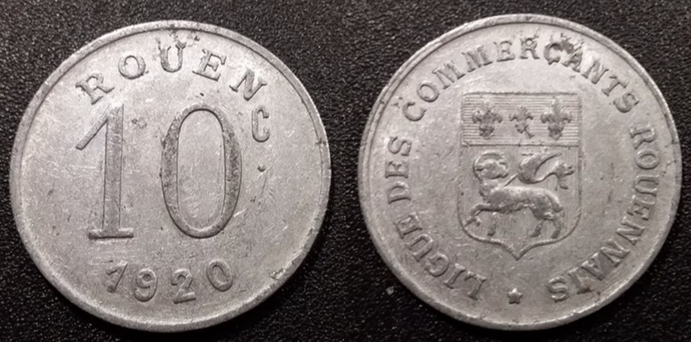 p- MN Rouen 10 centimes 1920 - Ligue des Commerçants Rouennais Elie:15.2 monnaies paranumismatique jetons poids p mn rouen 10 centimes 1920 ligue des commercants rouennais elie 15 2