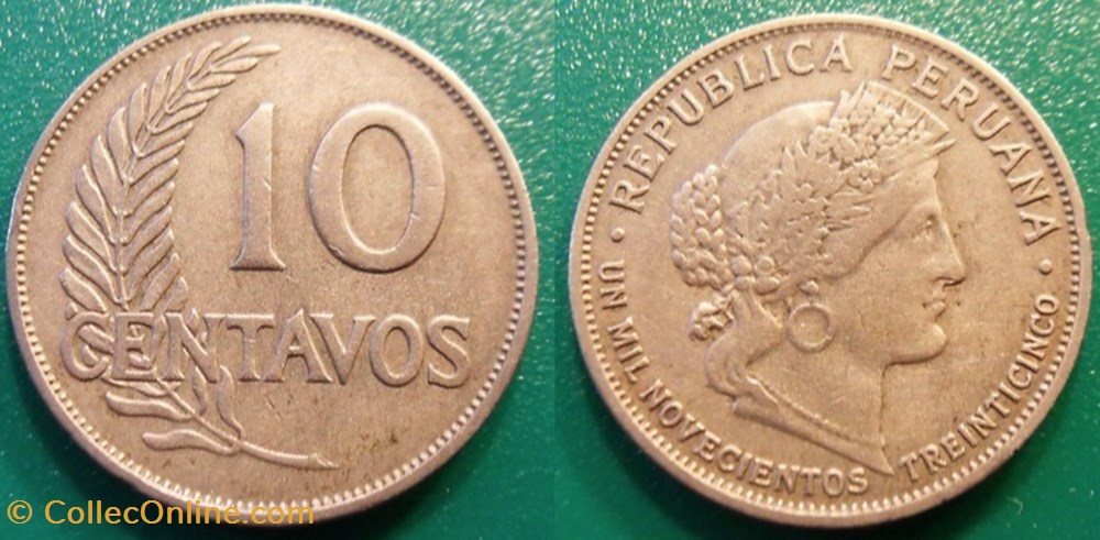 10 Centavos 1935 monnaie monde perou 10 centavos 1935