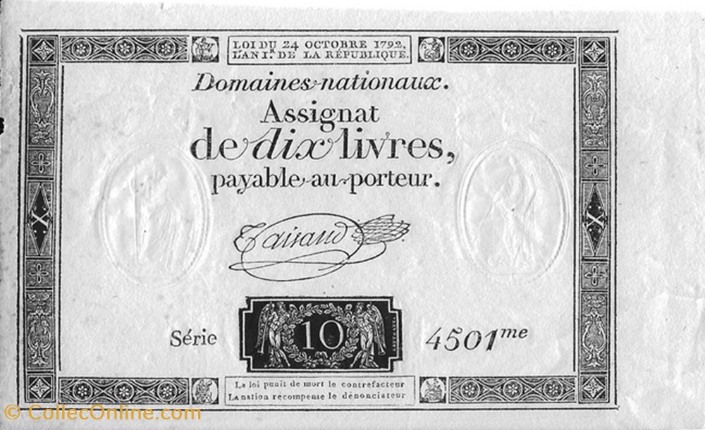 billets europe france assignat de dix livres filigrane rp rf