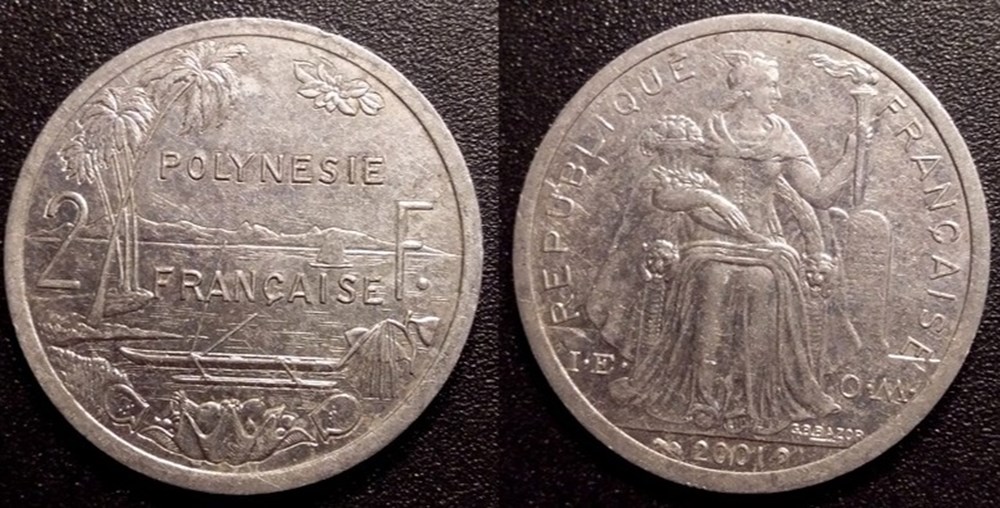 monnaies colonies francaises polynesie francaise 2 francs i e o m 20011977