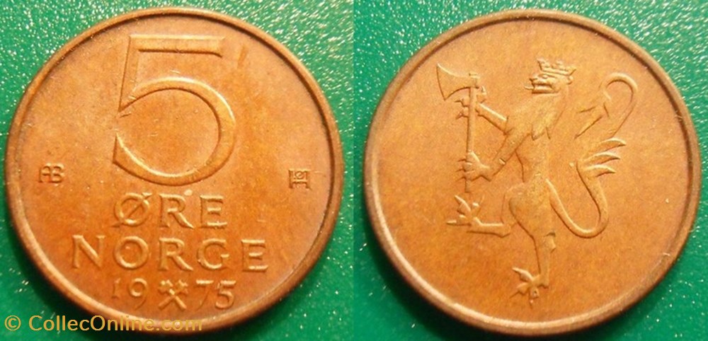 5 Ore 1975 monnaie monde norvege 5 ore 1975