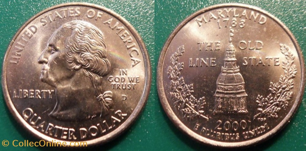 monnaie monde etat uni 1 4 dollar 2000 d maryland