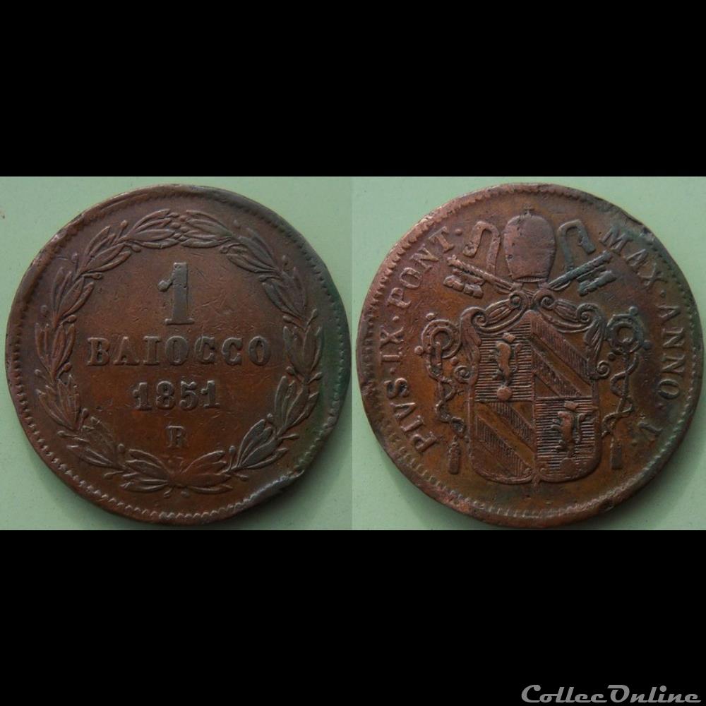 Vatican 1 Baiocco 1851 monnaie monde vatican 1 baiocco 1851