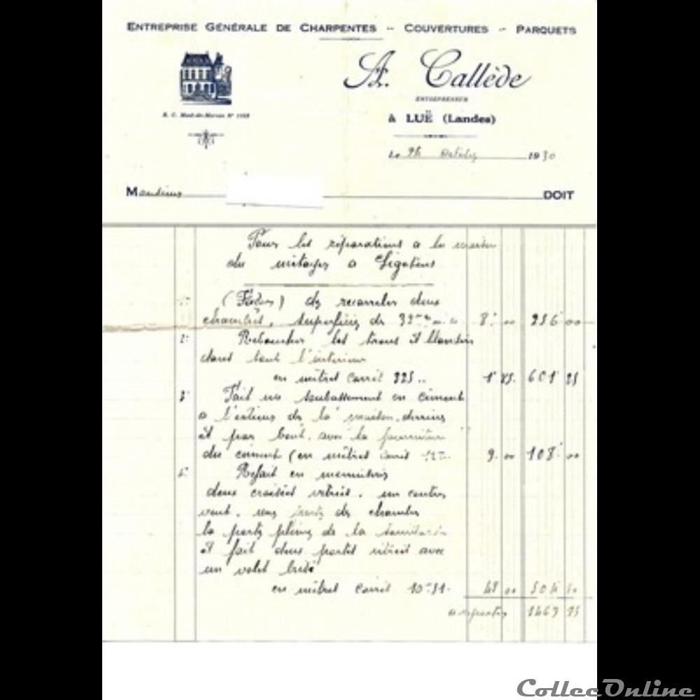 Vieux papiers: Luë Etablissements Callède 1930 autre vieux papiers lue etablissements callede 1930