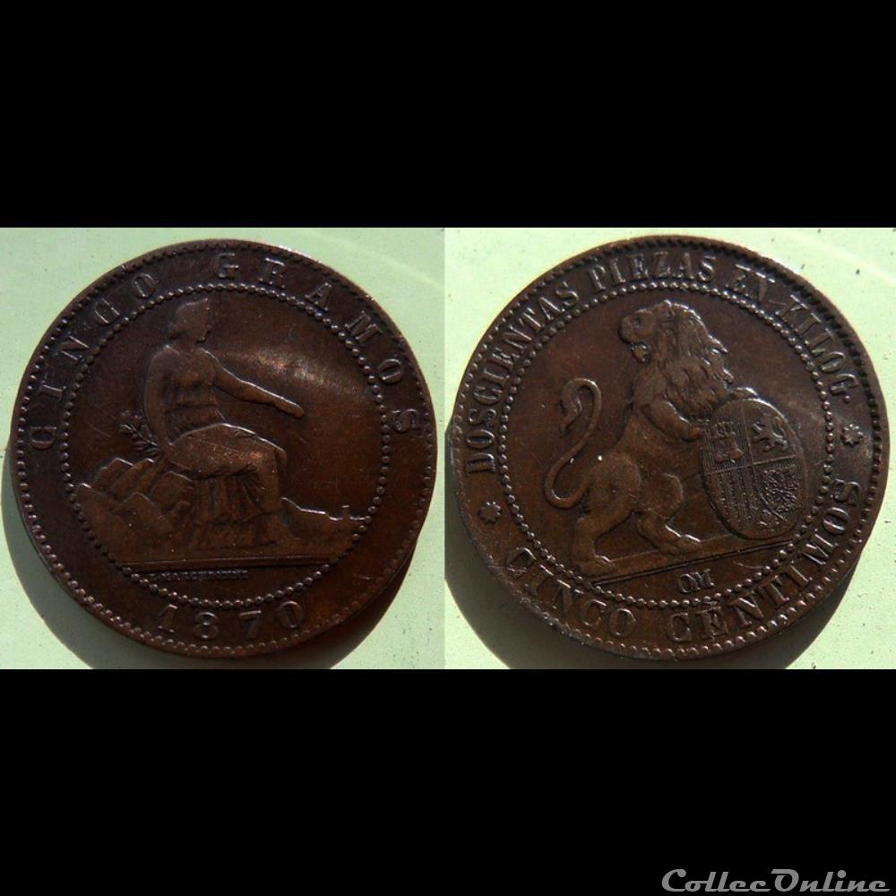 Espagne 5 centimos 1870 monnaie monde espagne 5 centimos 1870