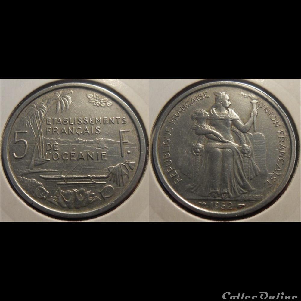 Polynésie Française Océanie Française 5 Francs 1952 monnaie france colony polynesie francaise oceanie francaise 5 francs 1952