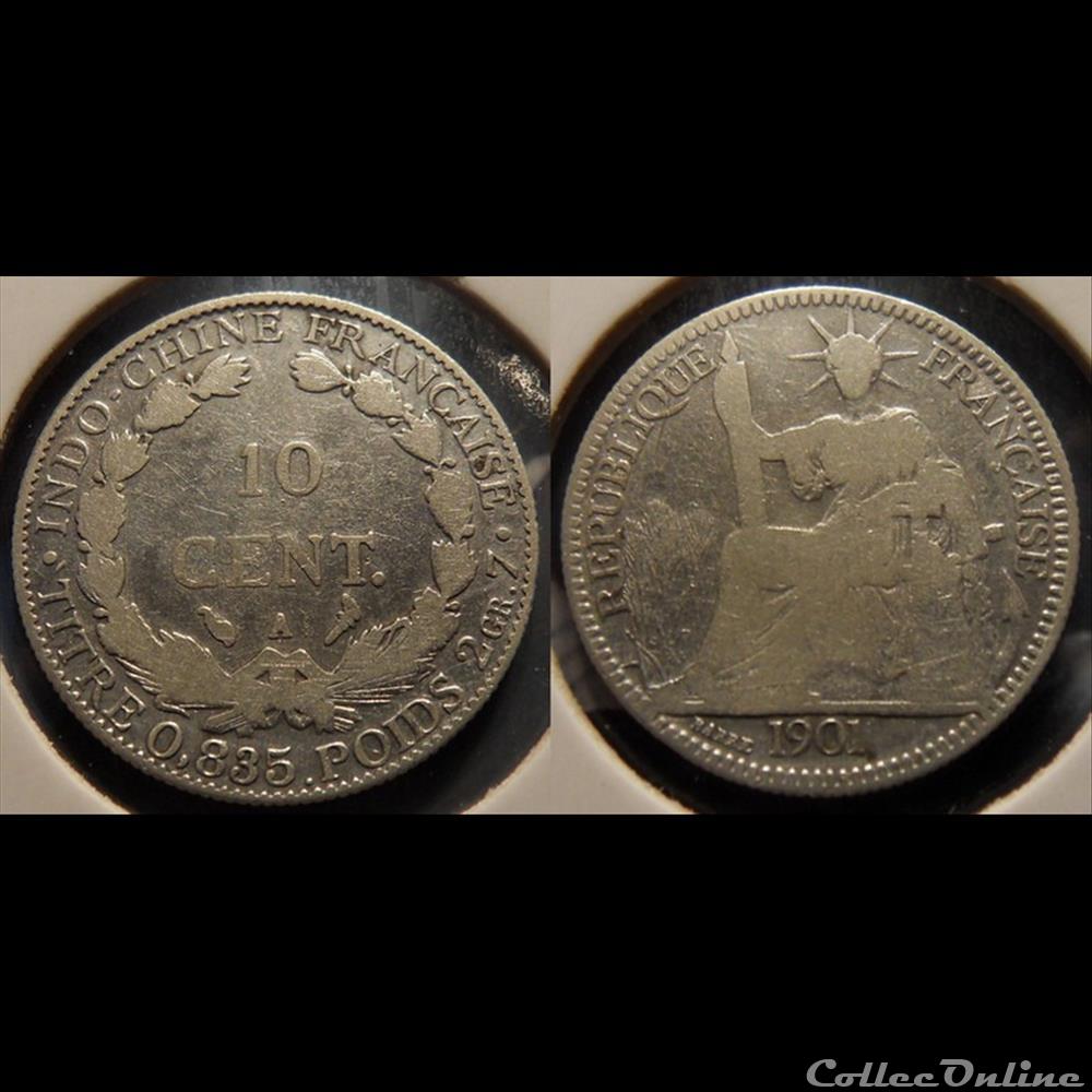 Indochine 10 cent. 1901A monnaie france colony indochine 10 cent 1901a
