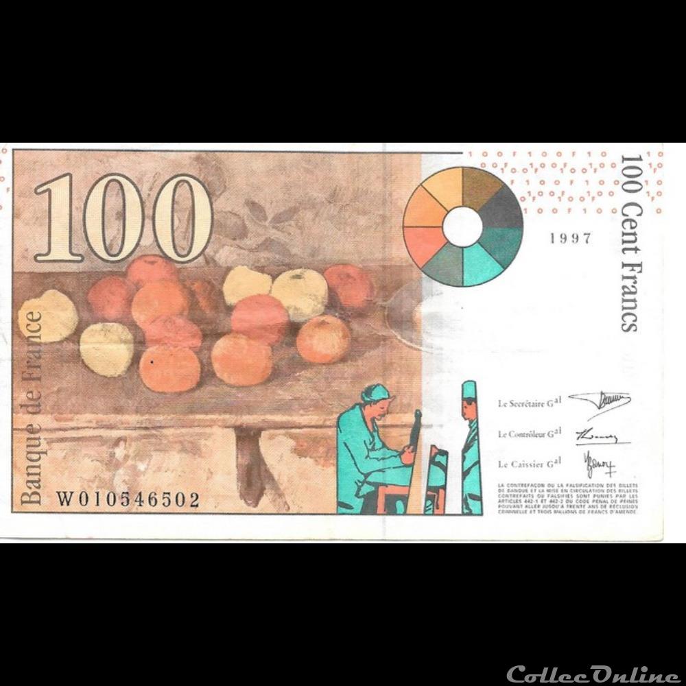 100 Francs Césanne billet france banque de xxe 100 francs cesanne