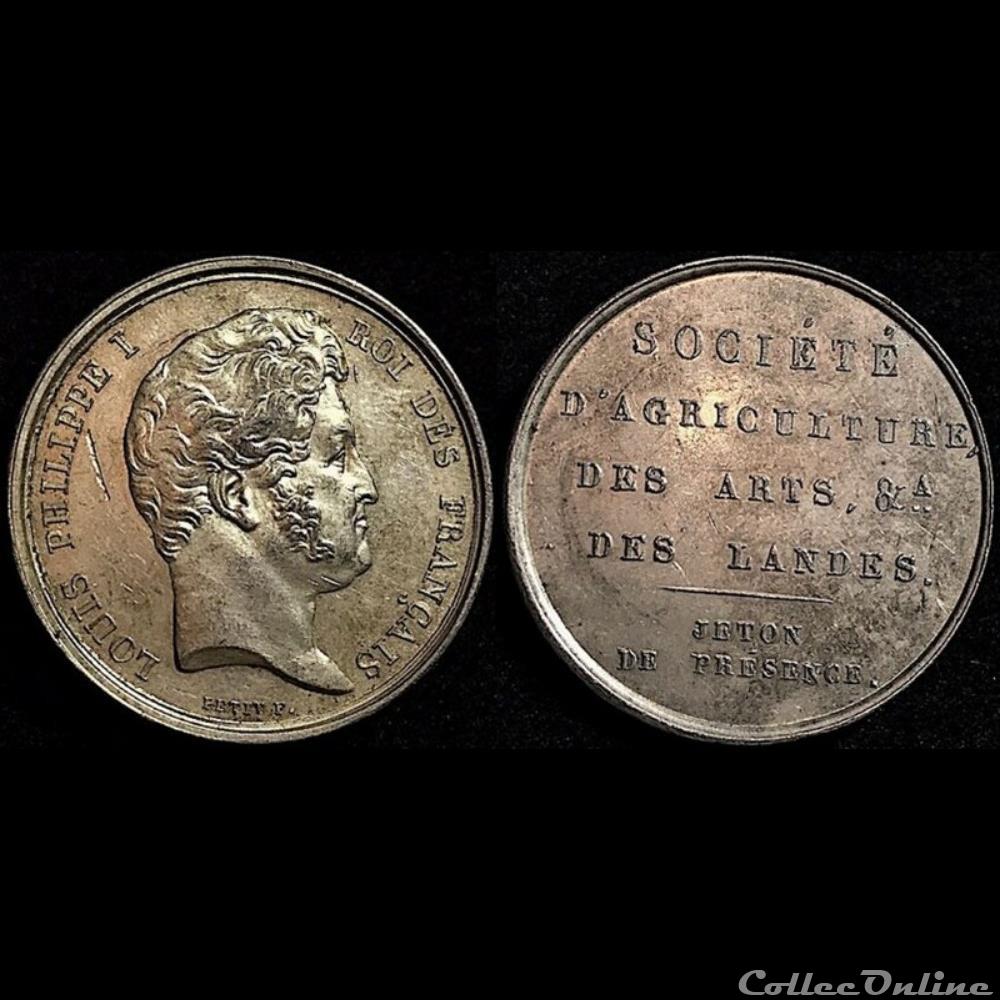 B71 Louis Philippe Tête nue Socété d'agriculture des Landes monnaie france necessite b71 louis philippe tete nue socete agriculture des landes