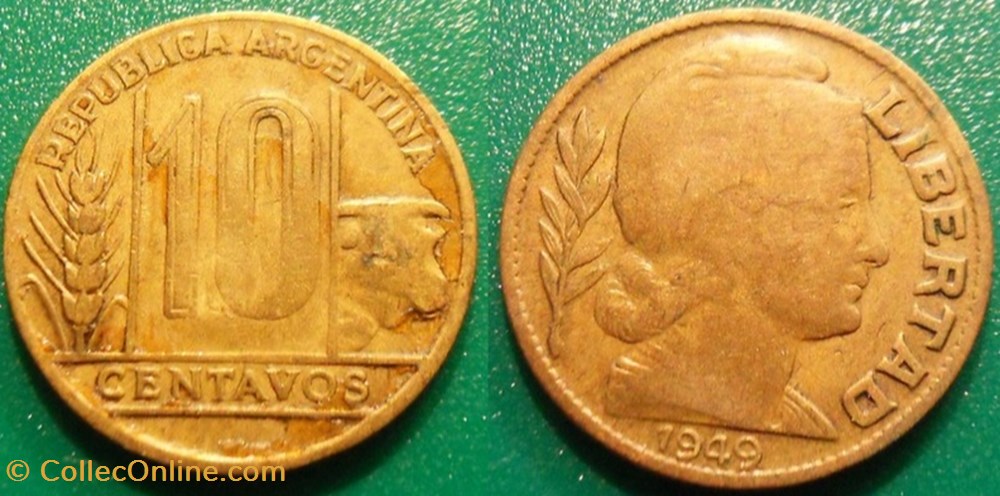 monnaie monde argentine 10 centavos 1949