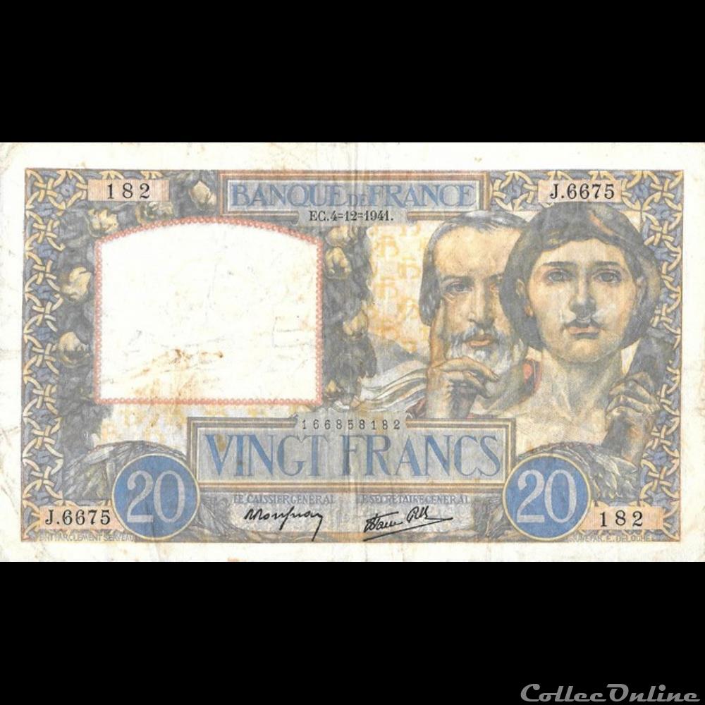 billet banque xxe 20 francs science et travail france 4 decembre 1941