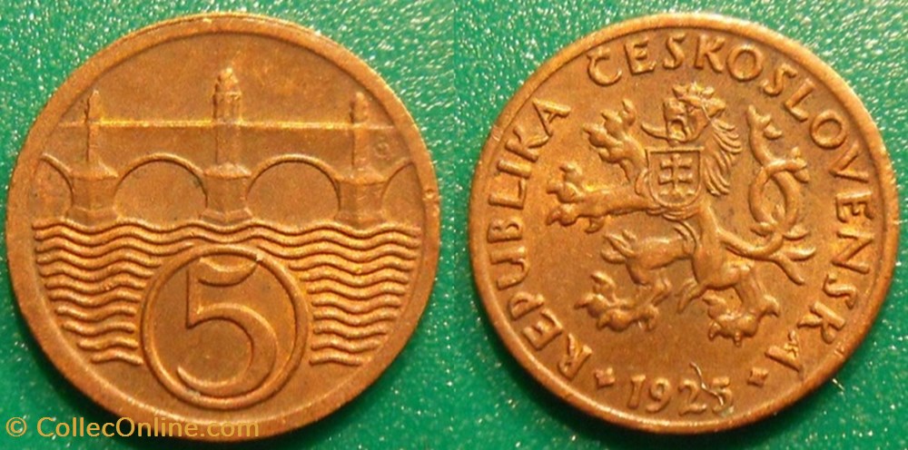 5 Haléru 1925 monnaie monde tchecoslovaquie 5 haleru 1925