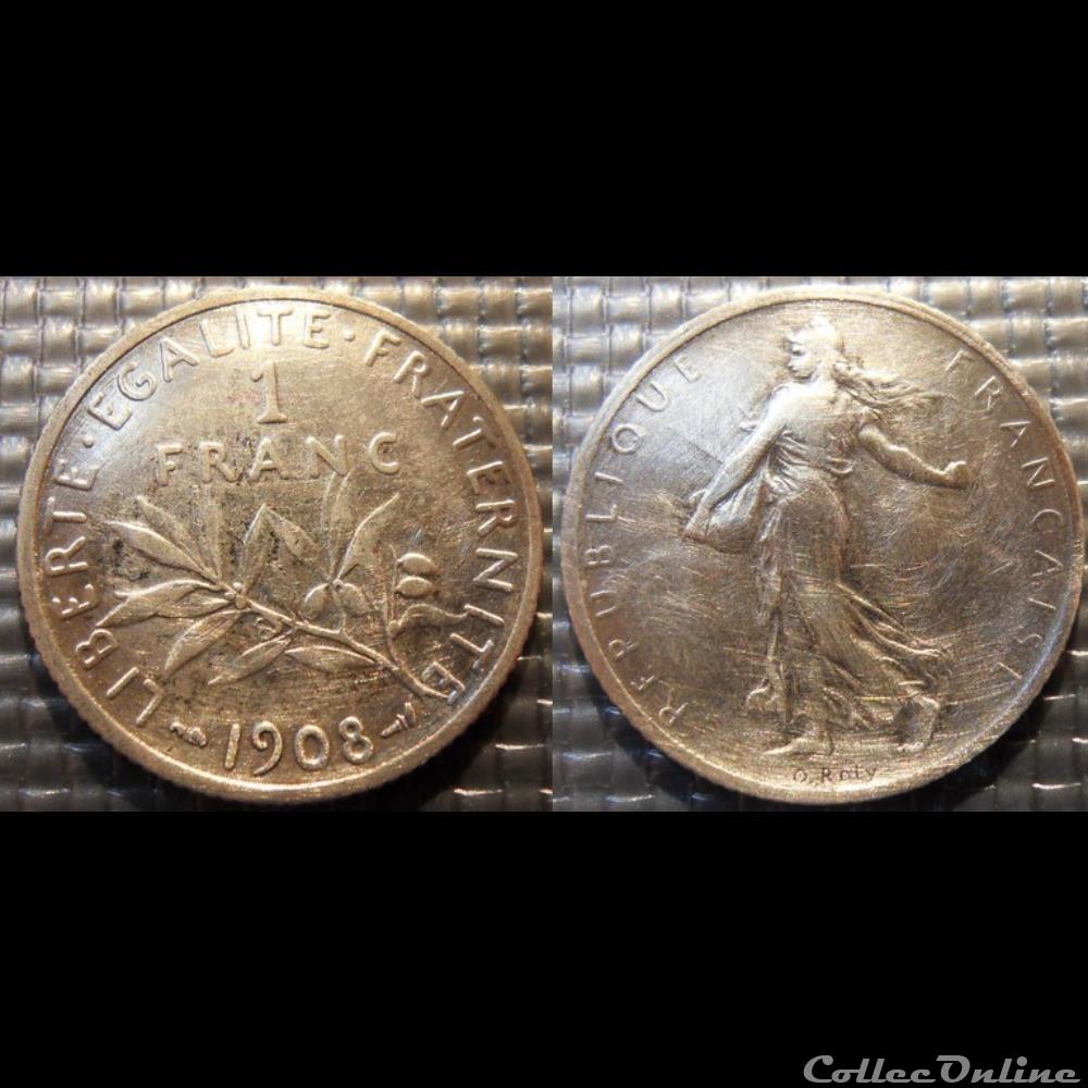Ha 1 franc Semeuse 1908 23mm 5g monnaie france moderne ha 1 franc semeuse 1908 23mm 5g